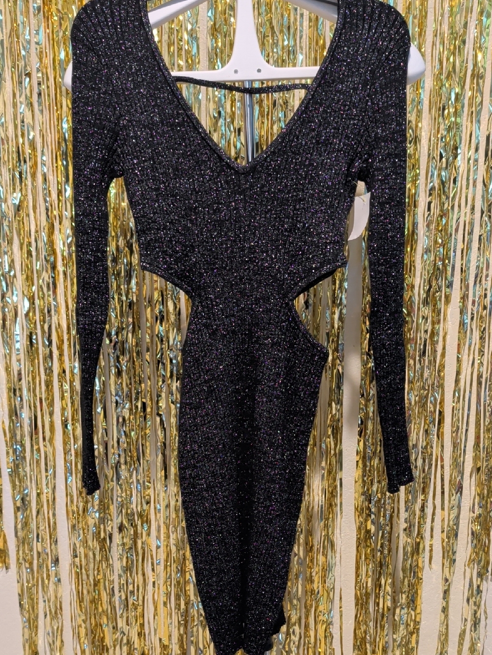 🔥Sparkle Cutout Long-Sleeve Bodycon Dress - Black
